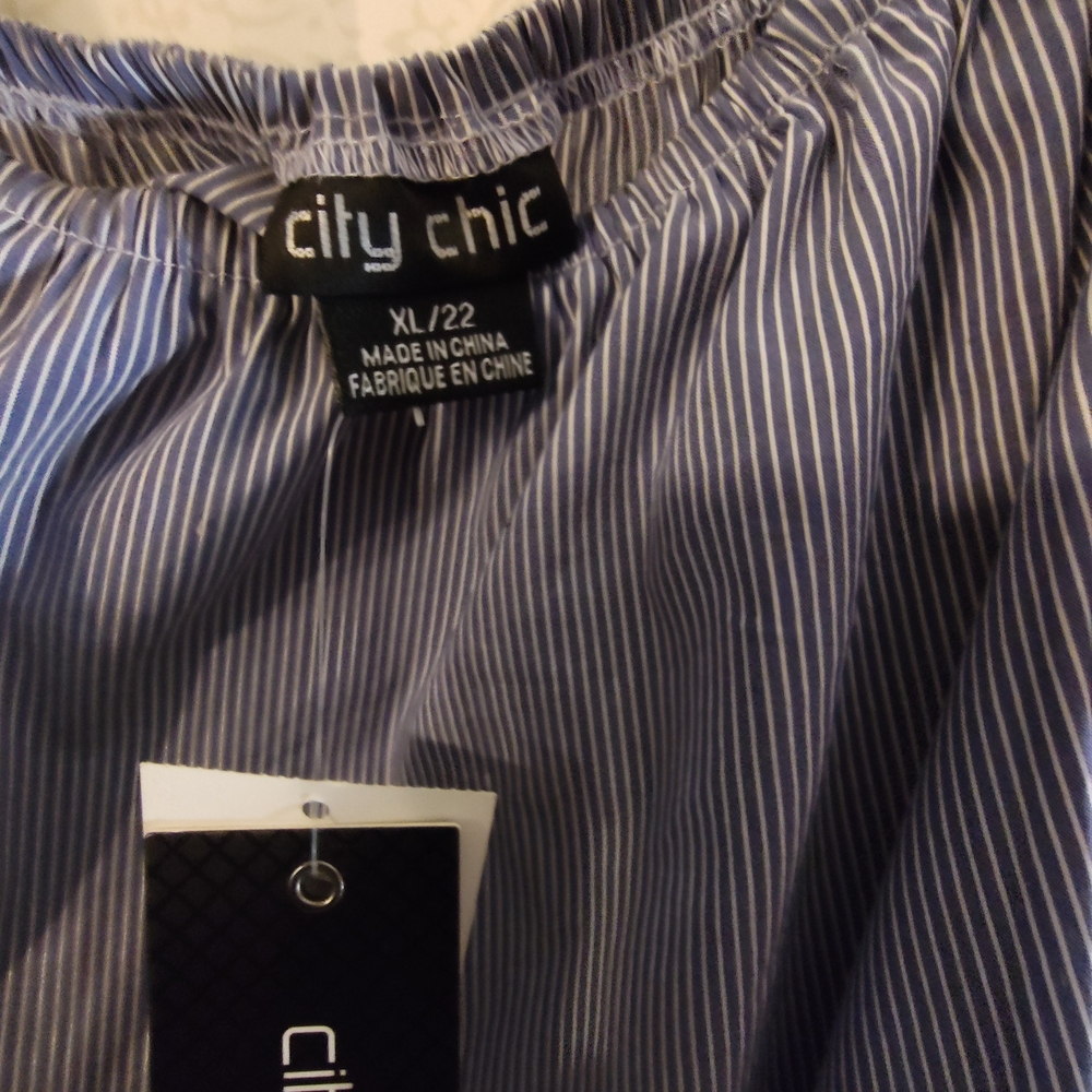 City Chic Striped Blue Ruffle Blouse - Picture 6 of 7